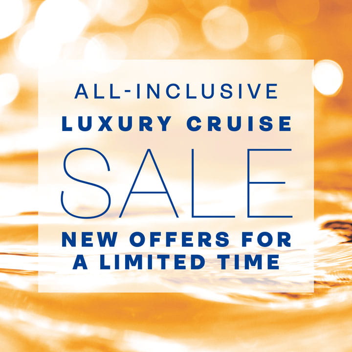 'All-inclusive luxury cruises sale text', written on a yellow coloured water background